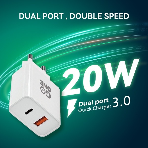 GOONE Kepala Charger Fast Charging Single Port USB Quick 3.0 Charger - 20W Dual Port