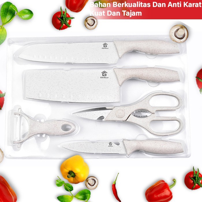 GM Bear Pisau Dapur Set isi 5pcs 1137-Kitchen Knife Set Beige