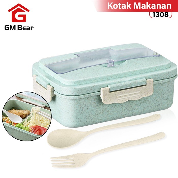 GM Bear Lunch Box Set Free Sendok Garpu 1308 - Kotak Makan Jerami
