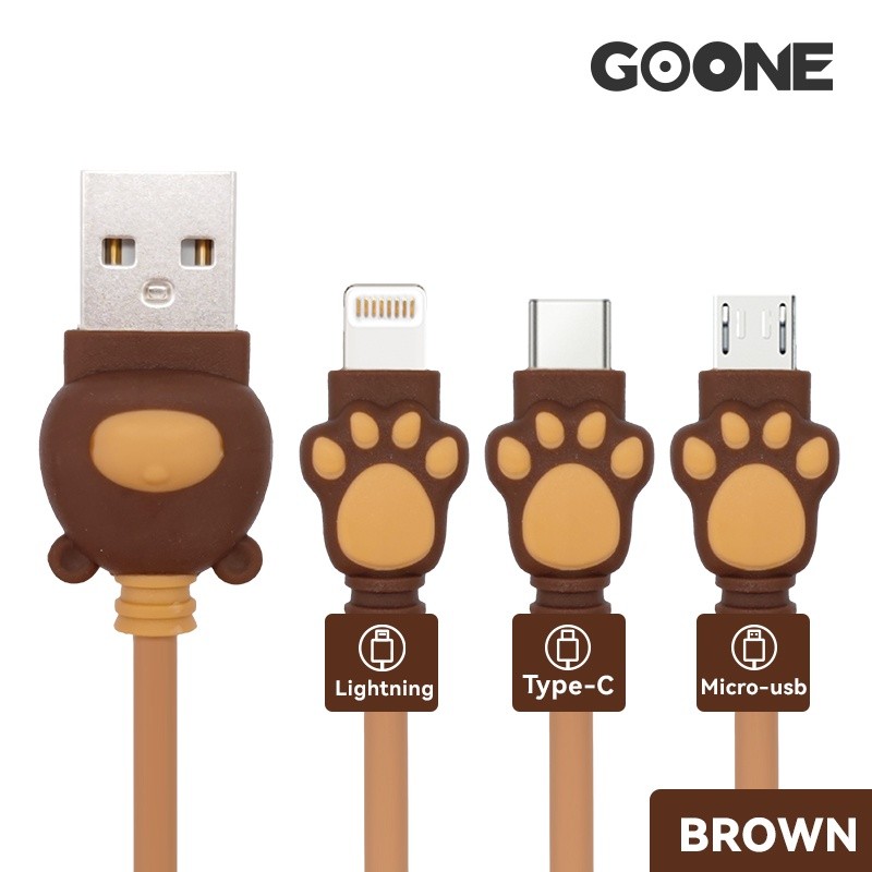 GOONE Kabel Charger Bear Paw Type-C Micro USB iPhone Lighting Quick