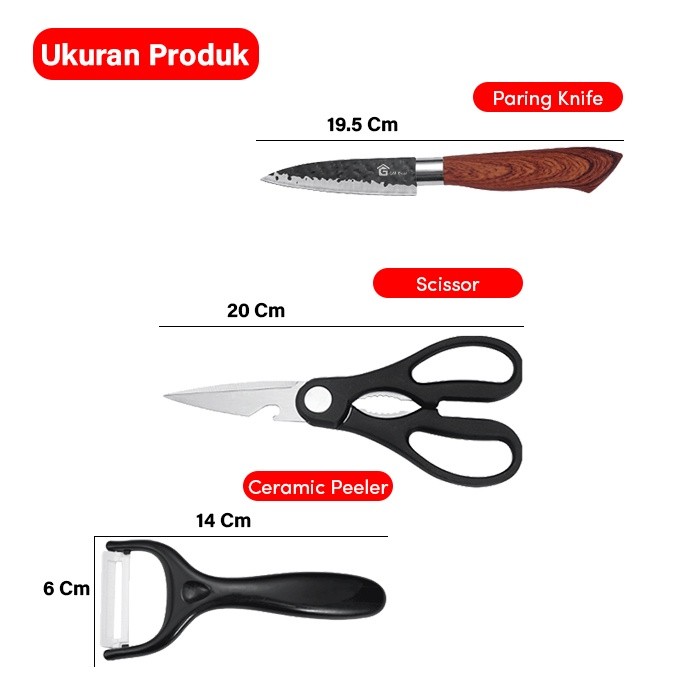 GM Bear Pisau Dapur Set (6 in 1) 1392 - Wooden Kitchen Knife Set