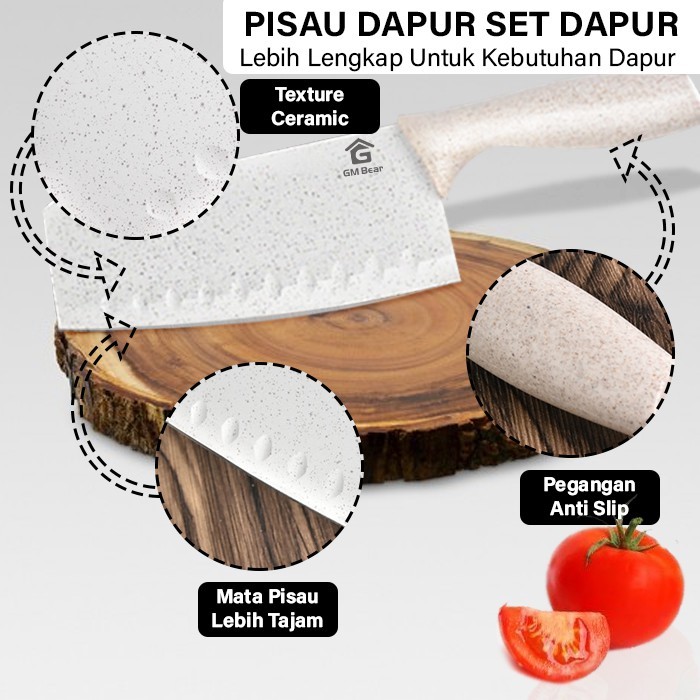 GM Bear Pisau Dapur Set isi 5pcs 1137-Kitchen Knife Set Beige