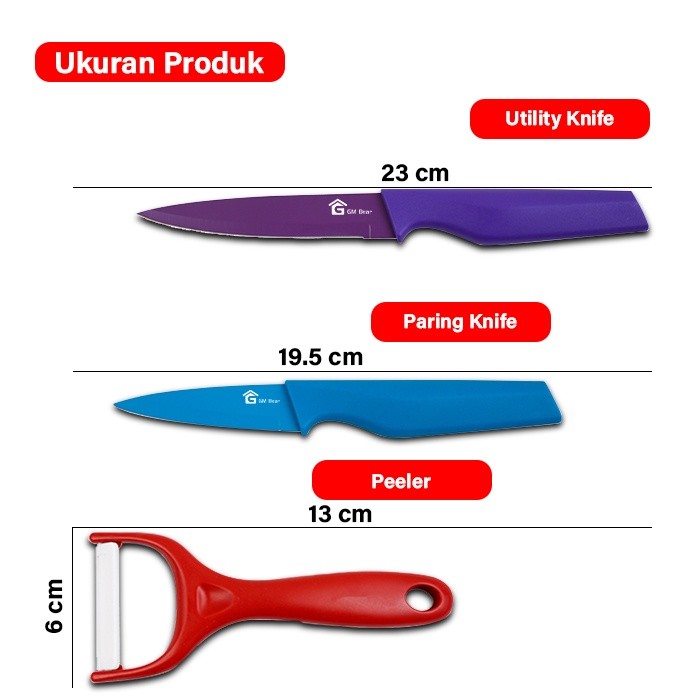 GM Bear Pisau Dapur Set (6 in 1) 1389 - Kitchen Knife Set Multicolor