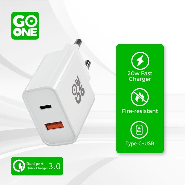 GOONE Kepala Charger Fast Charging Single Port USB Quick 3.0 Charger - 20W Dual Port