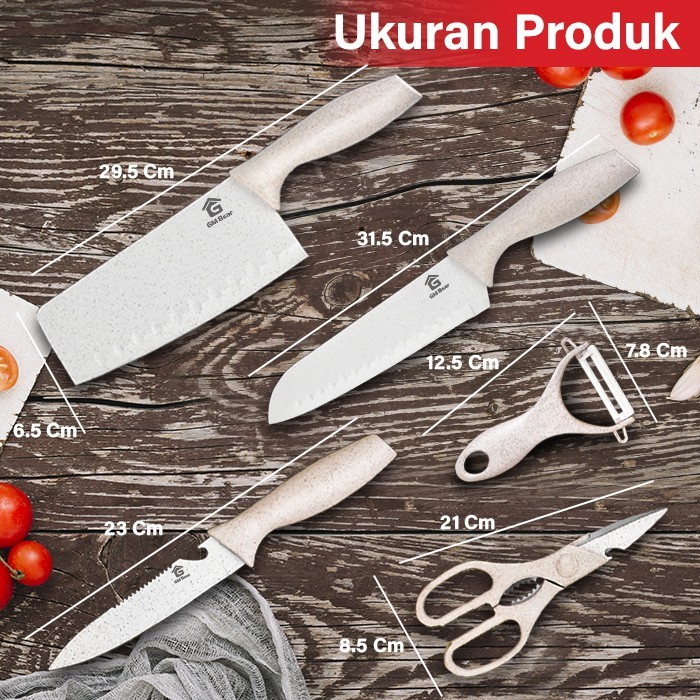 GM Bear Pisau Dapur Set isi 5pcs 1137-Kitchen Knife Set Beige