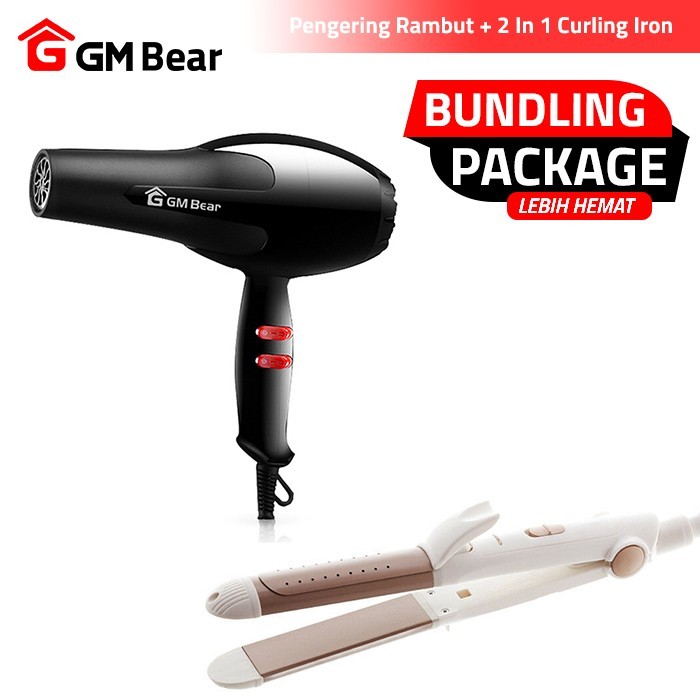 GM Bear Bundle Hemat Hair Dryer 1115 + Catokan Rambut (2 in 1) 1173