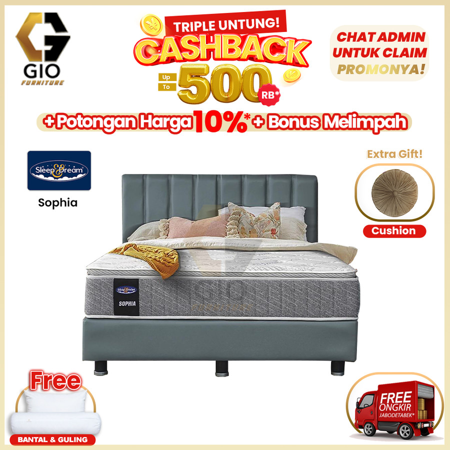 Kasur Sleep & Dream Sophia / Sleep & Dream Springbed Sophia (Full Set Mattress + Divan + Headboard + Bonus 