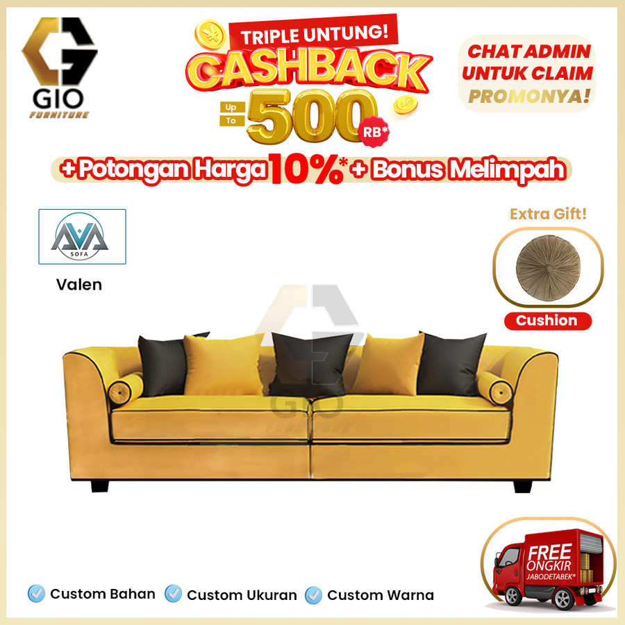 Sofa Minimalis Vallen Yellow (3 Seater)