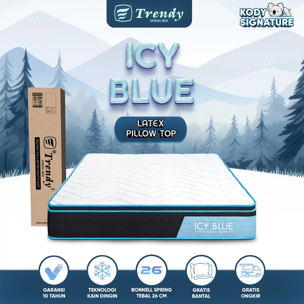 Kody Trendy Icy Blue Latex Pillow Top 26cm - Kasur Spring Bed Dingin