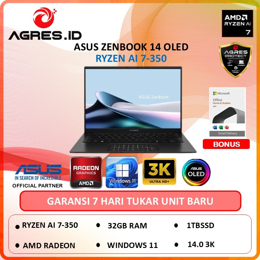 ASUS ZENBOOK 14 OLED UM3406KA RYZEN AI 350 32GB 1TB W11 14