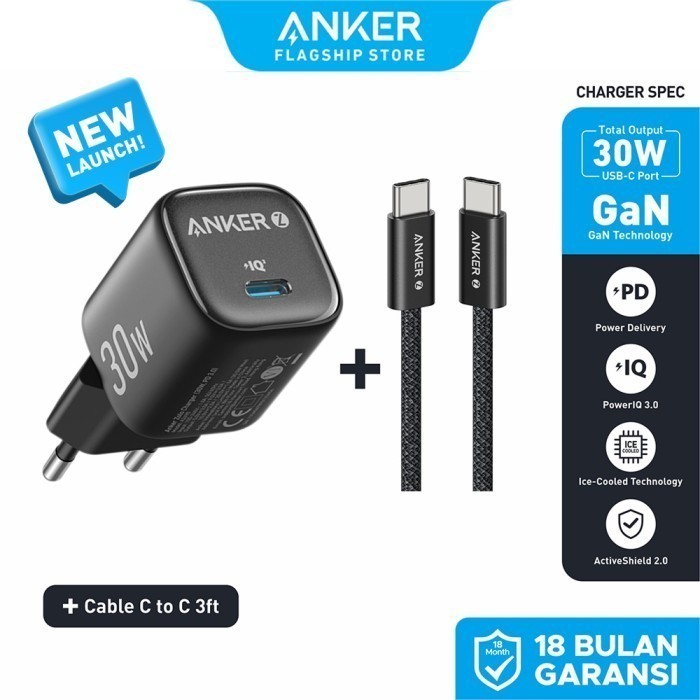 Anker ZOLO 30W Adaptor GaN USB C Ice-Cooled Fast Charging With USB C Cable
