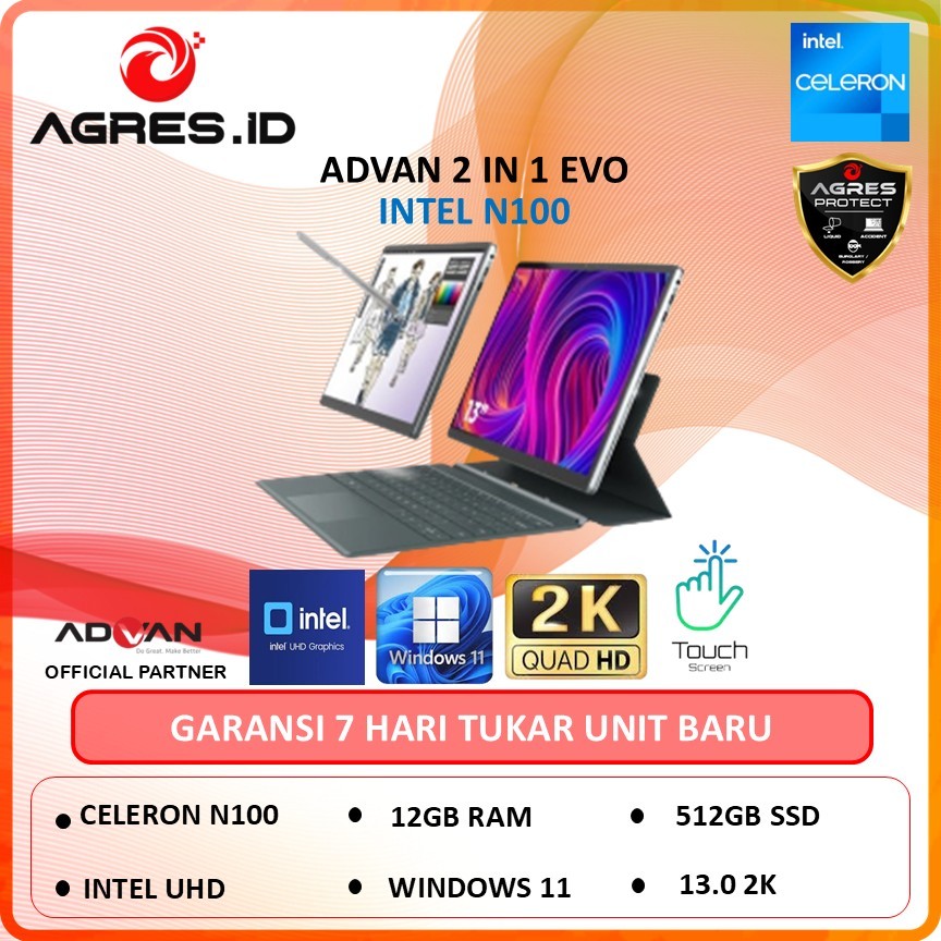 Laptop Advan 2in1 Touch EVO-X 13 N100 12GB 512GB W11 13.0 2K IPS 100%sRGB