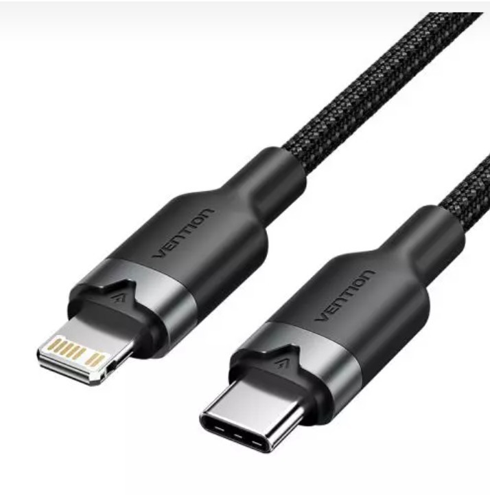 VENTION USB 2.0 TYPE-C MALE TO LIGHTNING MALE 2.4A / 3A CABLE 2M BLACK PVC TYPE
