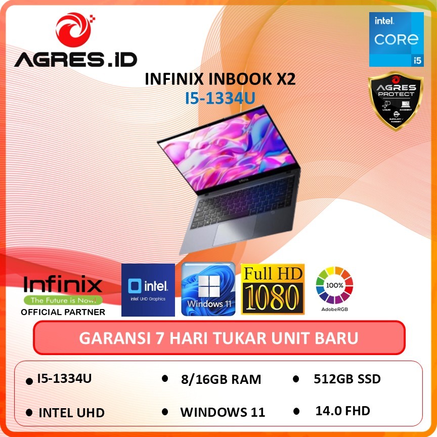 Laptop INFINIX INBOOK X2 I5 1334U 8/16GB 512GB W11 14" FHD 100SRGB
