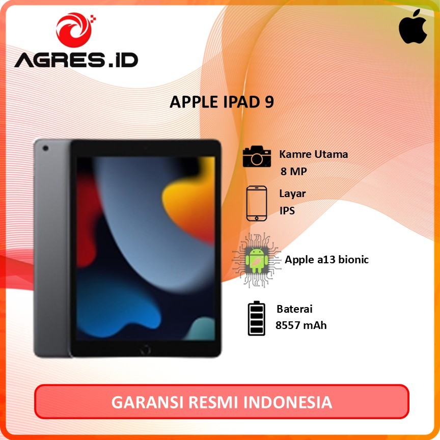 Apple IPAD 9 64GB WIFI 10.2" Multi Touch Retina A13 Bionic Chip Garansi Resmi IBOX