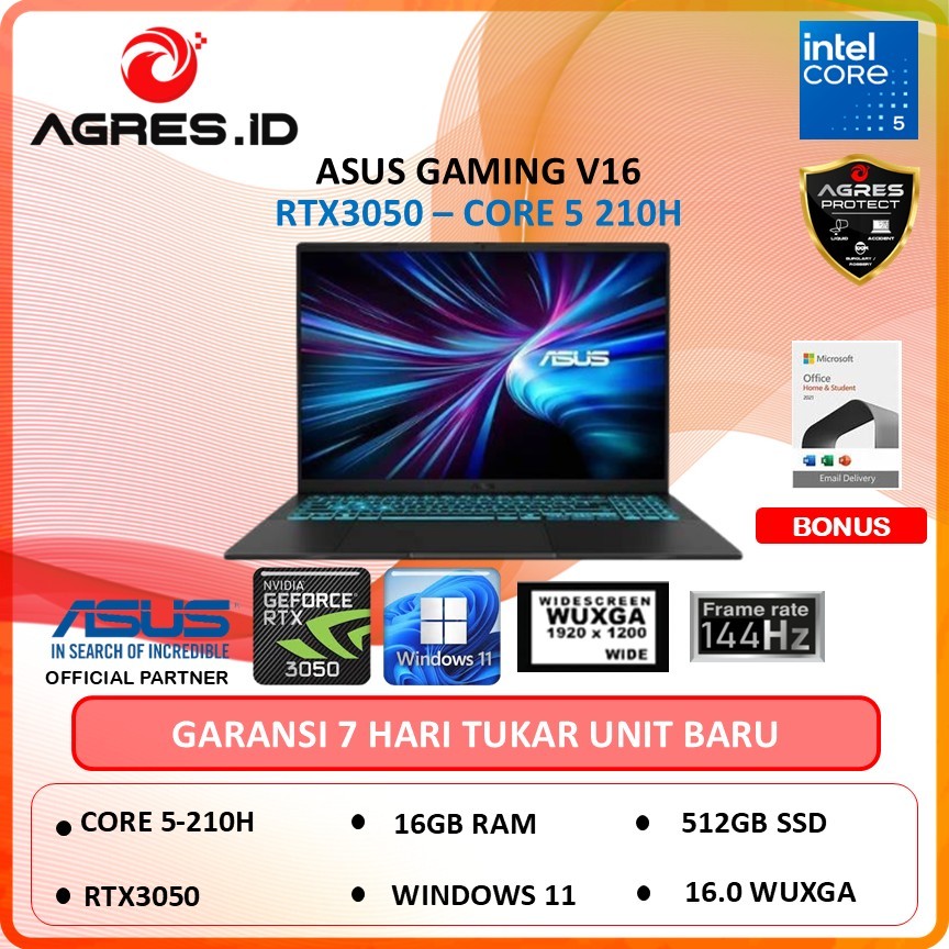 ASUS Gaming V16 V3607VJ RTX3050 Core 5 210H 16GB 512GB w11+ohs 16" 144hz