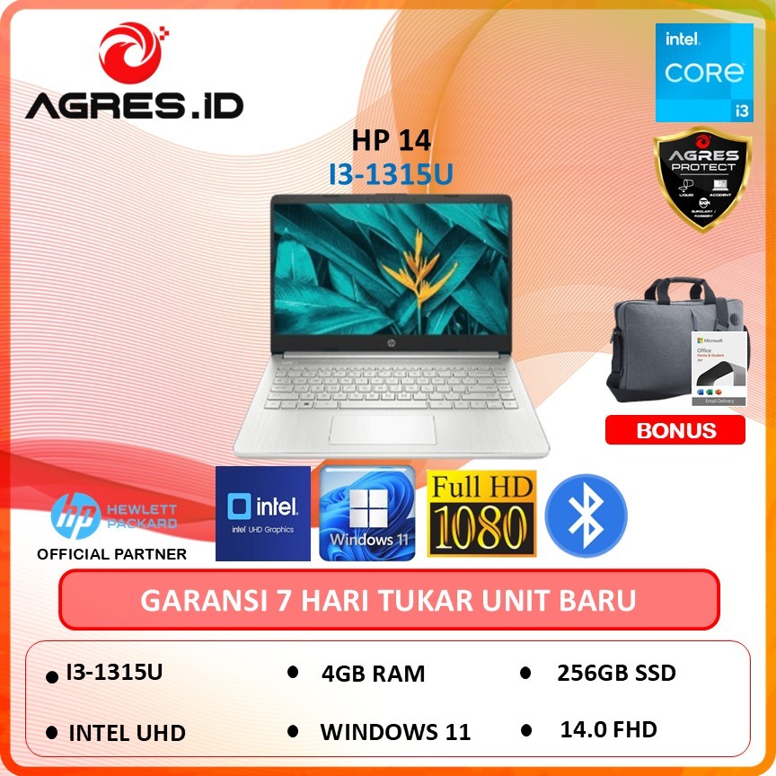 Laptop HP 14 intel core I3 1315 4GB 256GB w11+ohs 14" fhd