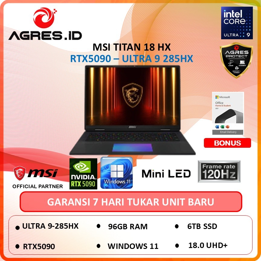 MSI TITAN 18 HX RTX5090 ULTRA 9-285HX 64GB 6TB W11 18" MINILED