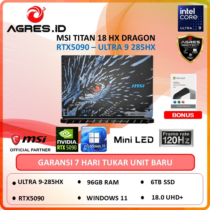 MSI TITAN 18HX DRAGON EDITION NORSE MYTH RTX5090 ULTRA 9 285HX 96GB 6TB W11 18" MINILED