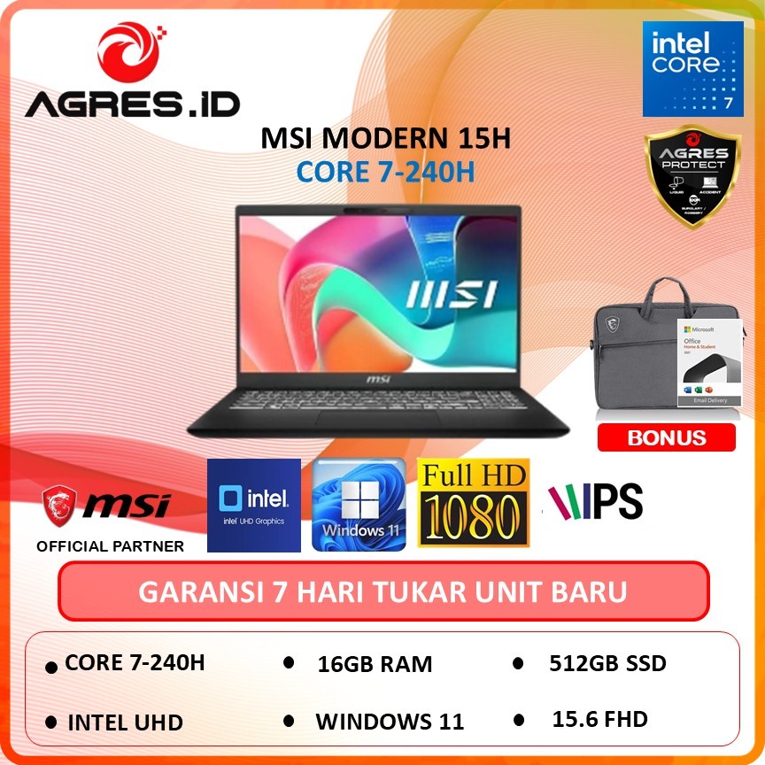 MSI MODERN 15H C2RMG CORE 7 240H 16GB 512GB W11+OHS 15" IPS
