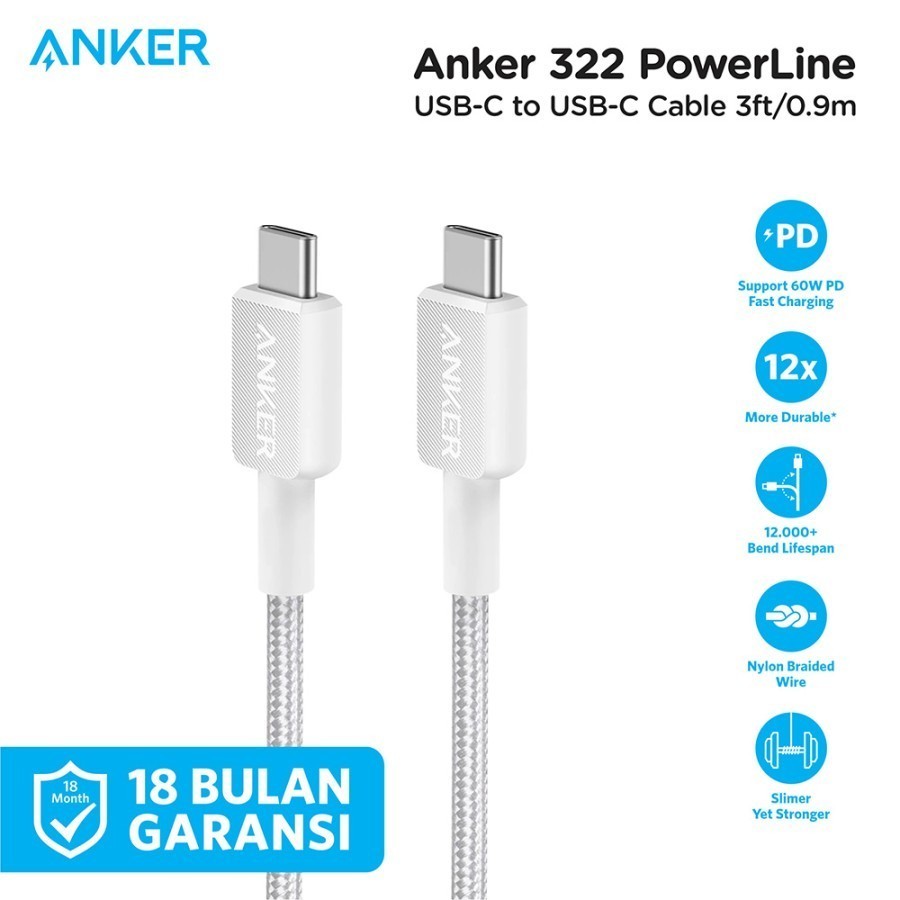 ANKER Kabel 322 Type-C to Type-C 60W 3Ft Nylon Braided Cable Data