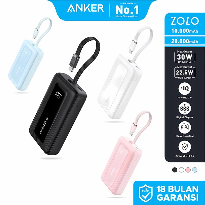 ANKER Zolo Powerbank 30W 10000mAh 20000mAh Built in USB-C Cable Fast Charging PD 3.0 A1688 A1689