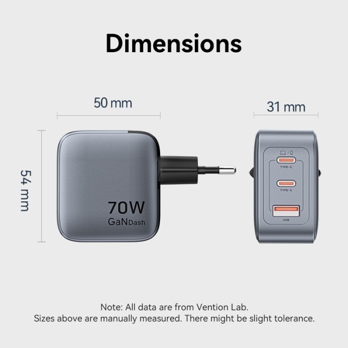 VENTION 70W 3-PORT USB (C+C+A) GAN DASH SERIES CHARGER FEXH0
