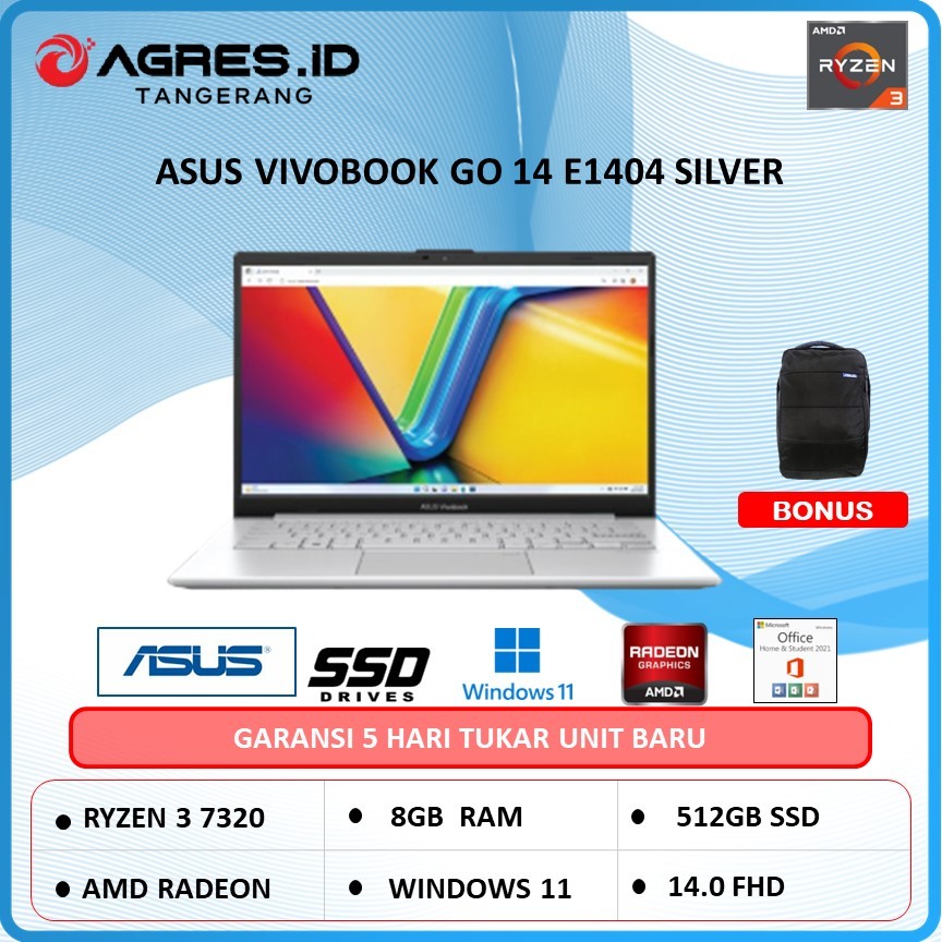 Asus Vivobook Go E1404 Ryzen 3 7320u 8gb 512Gb W11 14 FHD Silver