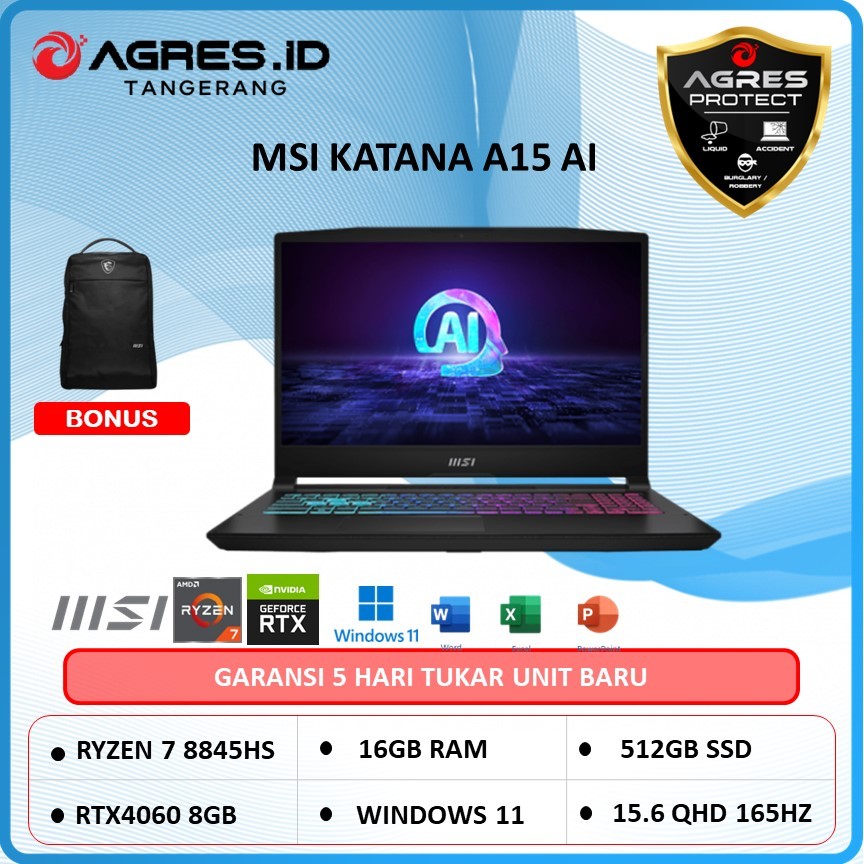 Laptop MSI Katana A15 AI Ryzen 7 8845HS RTX4060 512GB 15.6" QHD 165hz