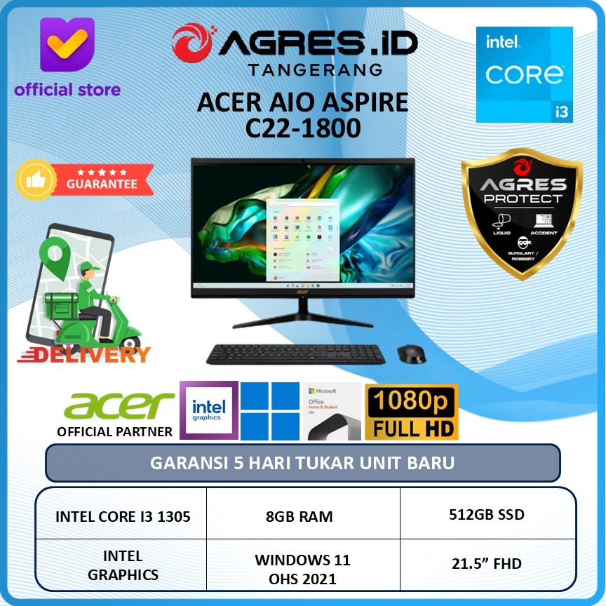 ACER AIO ASPIRE C22-1800 I3 1305 8GB 512GB W11+OHS 21.5" FHD