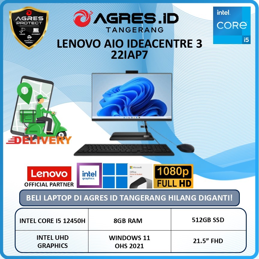 LENOVO AIO IDEACENTRE 3 22IAP7 I5 12450H 8GB 512GB W11+OHS 21.5" FHD IPS