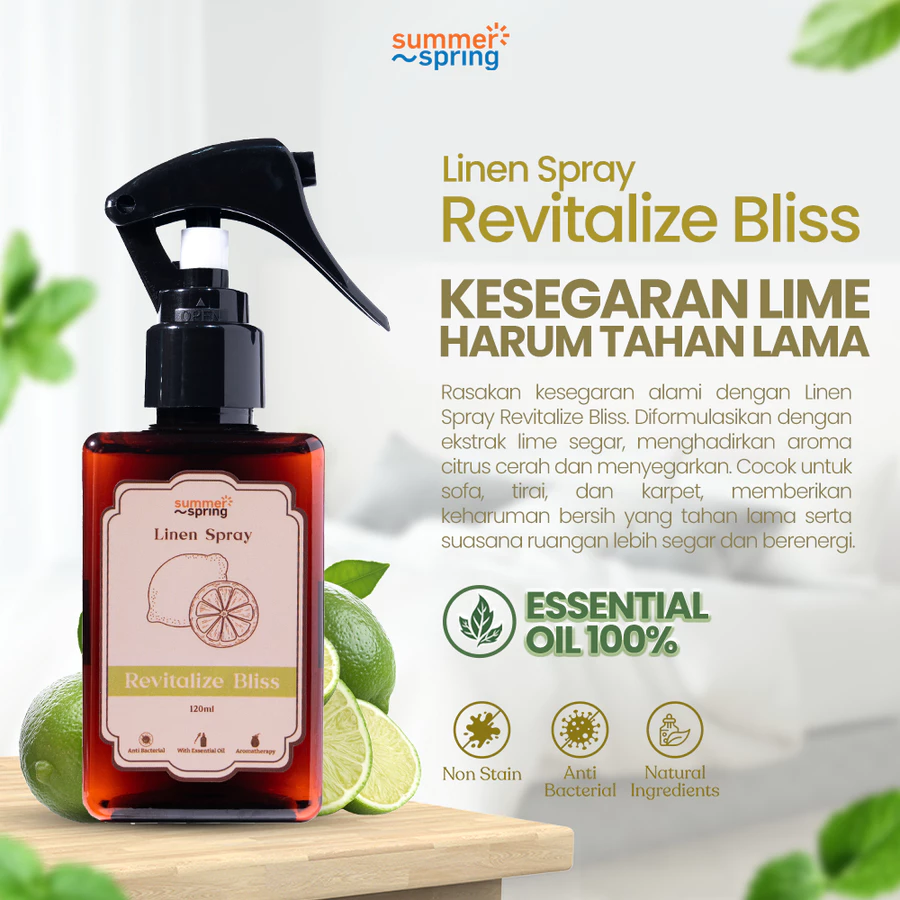 Summerspring Room & Linen Spray Revitalize Bliss Anti-Bacterial With Essential Oil Therapeutic Lime