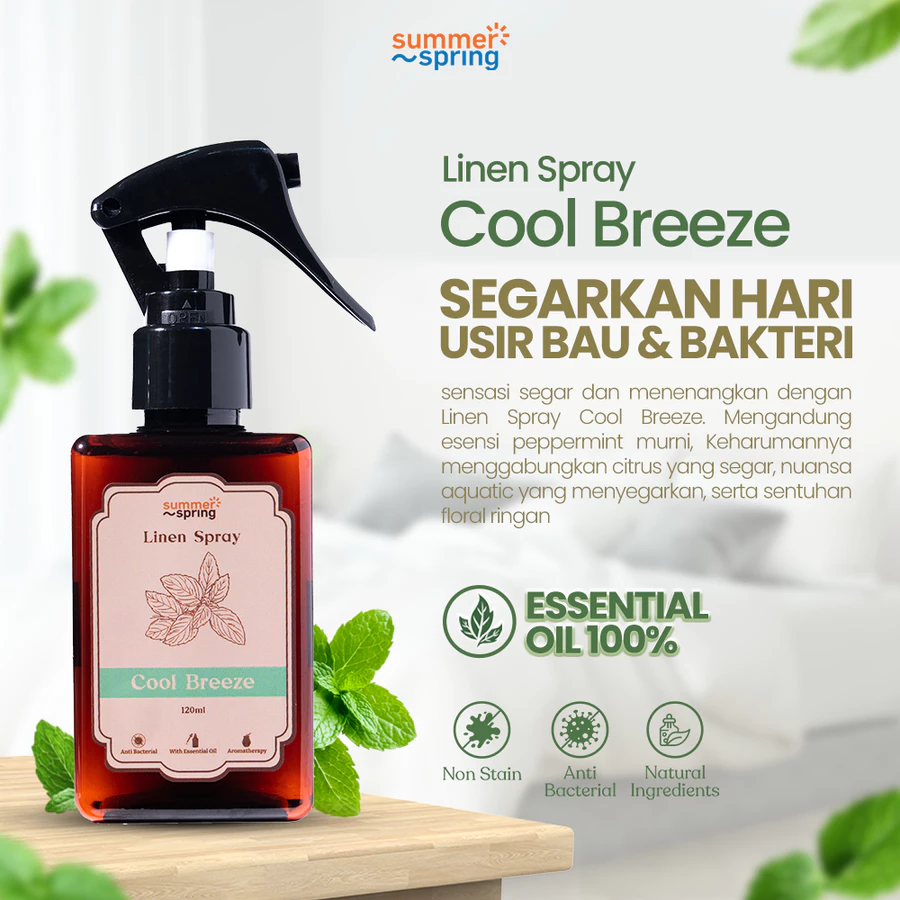 Summerspring Linen Spray Cool Breeze - Aroma Fresh peppermint Linen Organik Anti Virus 120ML