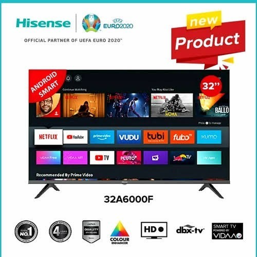 HISENSE LED TV 32 INCH 32A6000F SMART TV ANDROID 9.0 - GARANSI RESMI