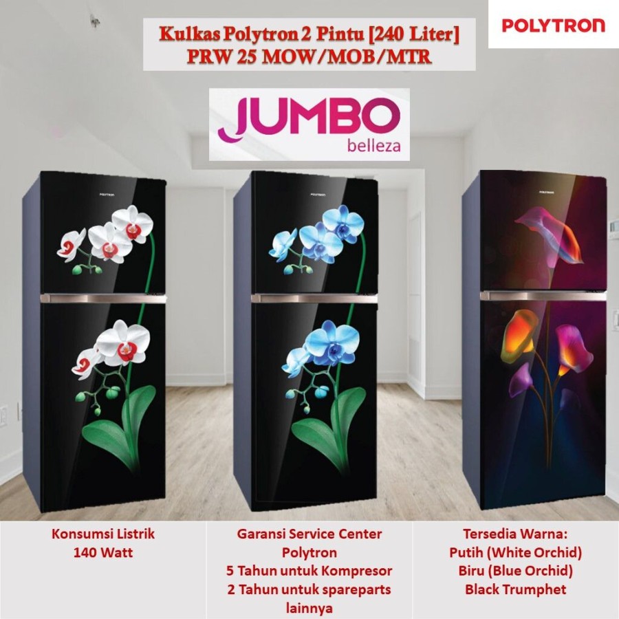 POLYTRON Kulkas 2 Pintu 240L PRW-25MO / 25MOB / 25MOW / PRW25MO