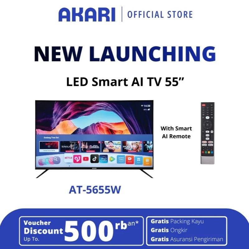 [ NEW ] AKARI Smart AI TV 55 inch UHD 4K Voice Command AT-5655W ( LED TV 55 Inch )