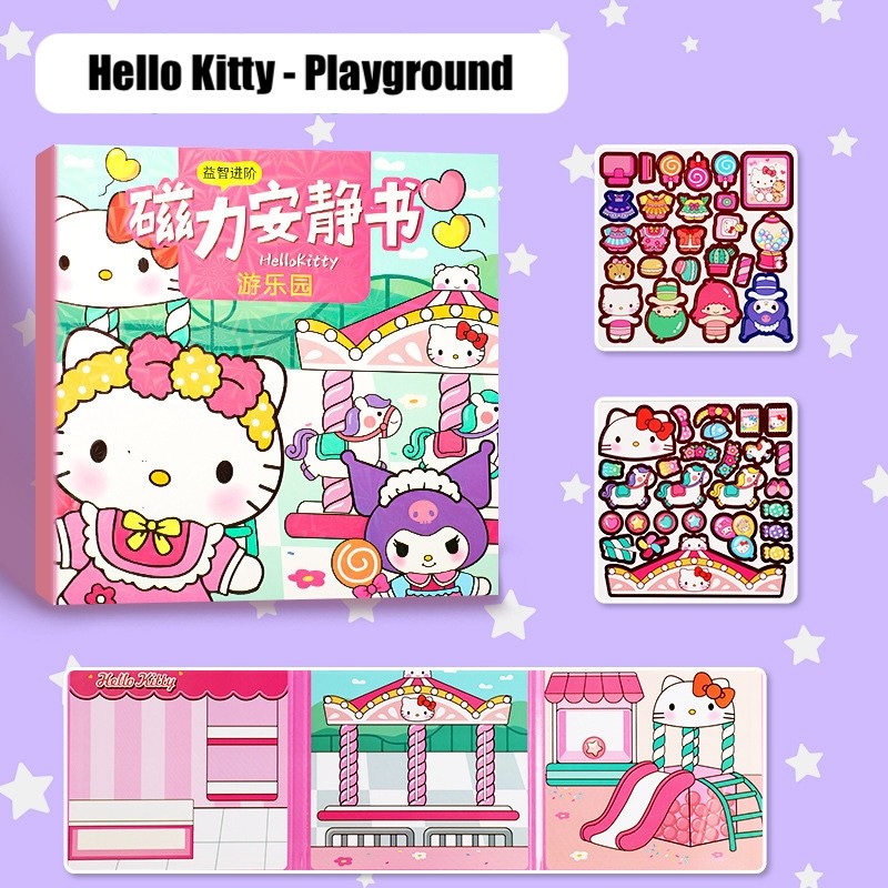 Quiet Book New Generation Magnet DIY Buku Mainan Stiker Sanrio Theme Repeat Use Hello Kitty Kuromi Melody Cinnamoroll Pochacco Pompompurin