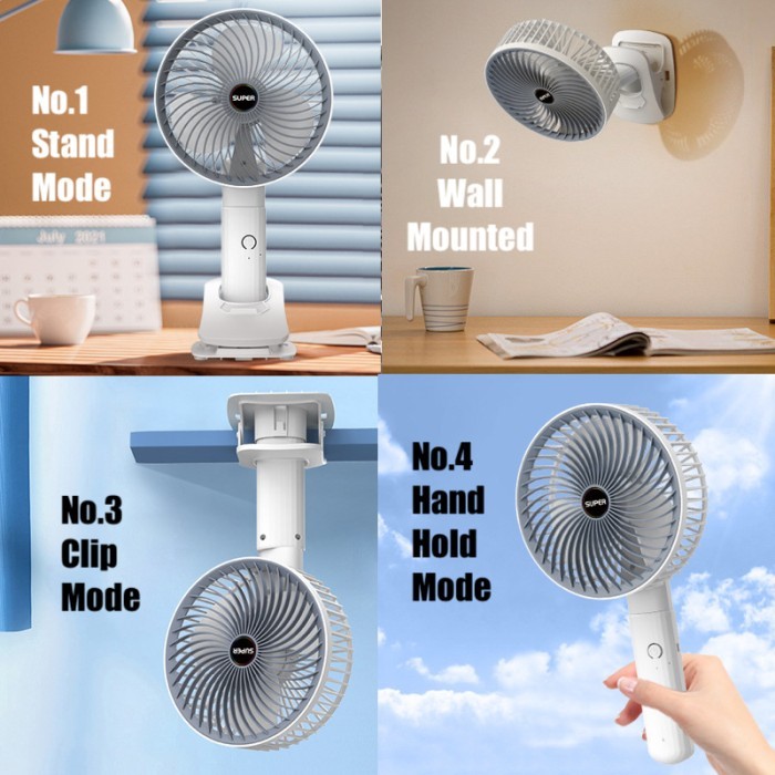 Super 4 in 1 Kipas Angin Portable USB Kipas Jepit Clip Mount Fan