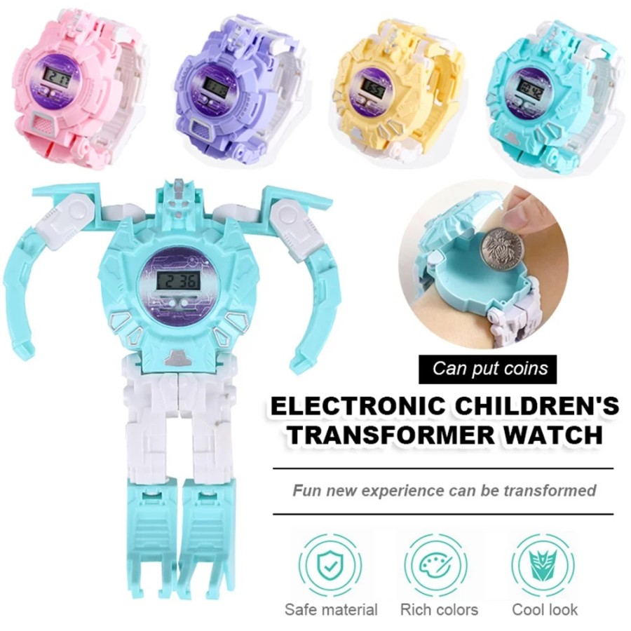 Jam Tangan Anak Robot Transformers Watch Digital Display Mainan Robot Rotate - Ungu