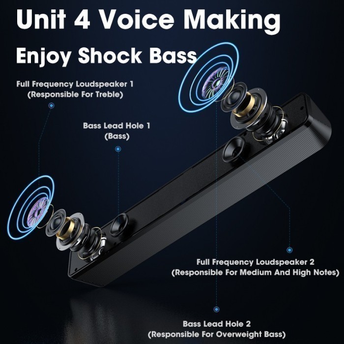 E350T Wireless Soundbar Bluetooth Speaker TV PC USB With Aux 3.5mm