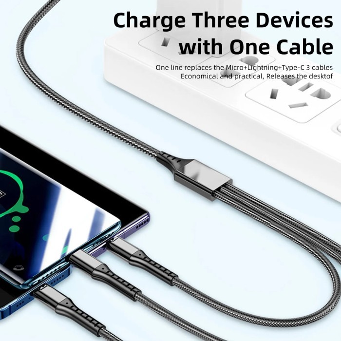 66W Maxi 6A Cable Data 3 in 1 Super Fast Charge iphone Type C MicroUSB