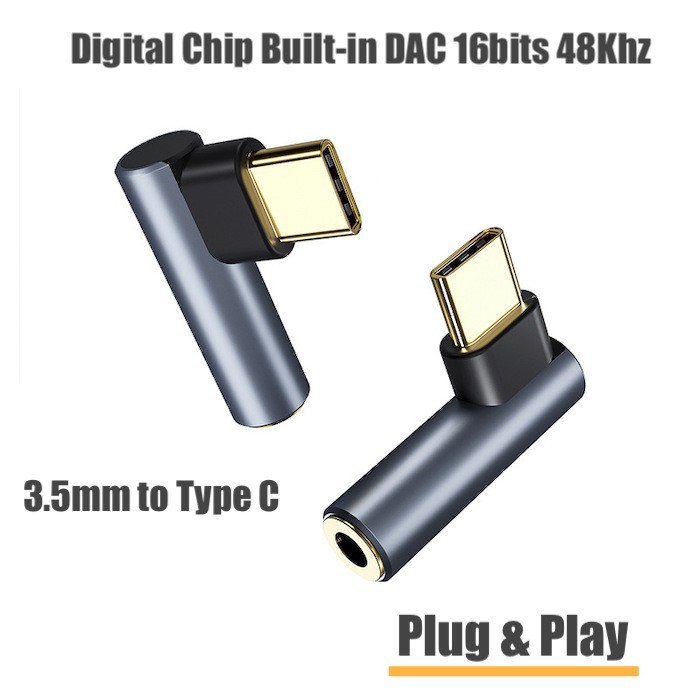 Maxi L Shape Type C to 3.5 mm Audio Jack Connector Converter Adapter