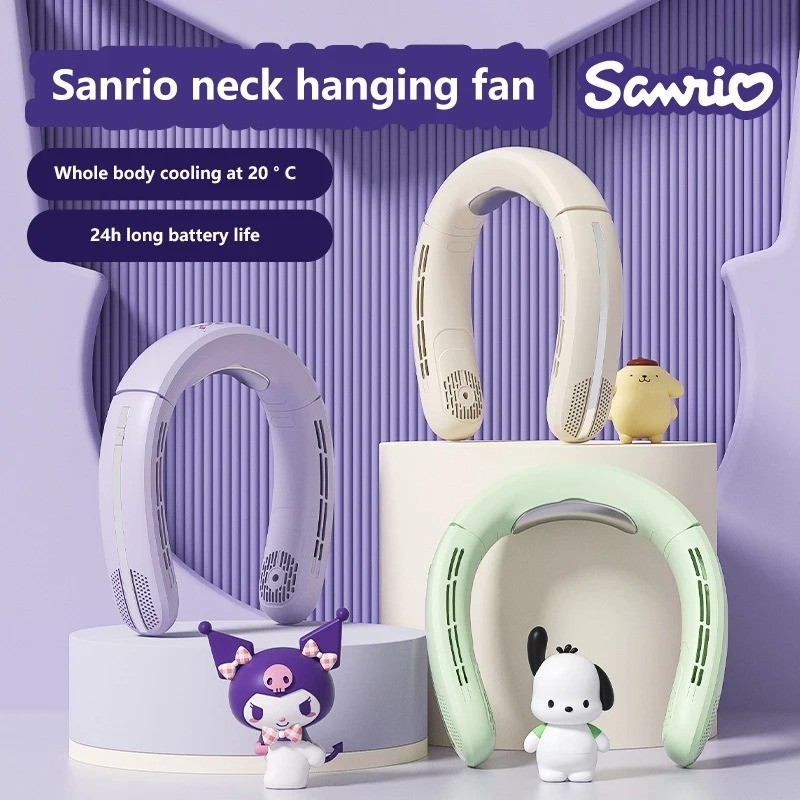 Original Sanrio Neckband Fan Kuromi Kipas Angin Pompompurin Leher Portable Neck Hang Pochacco