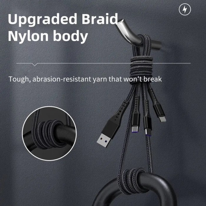 66W Maxi 6A Cable Data 3 in 1 Super Fast Charge iphone Type C MicroUSB