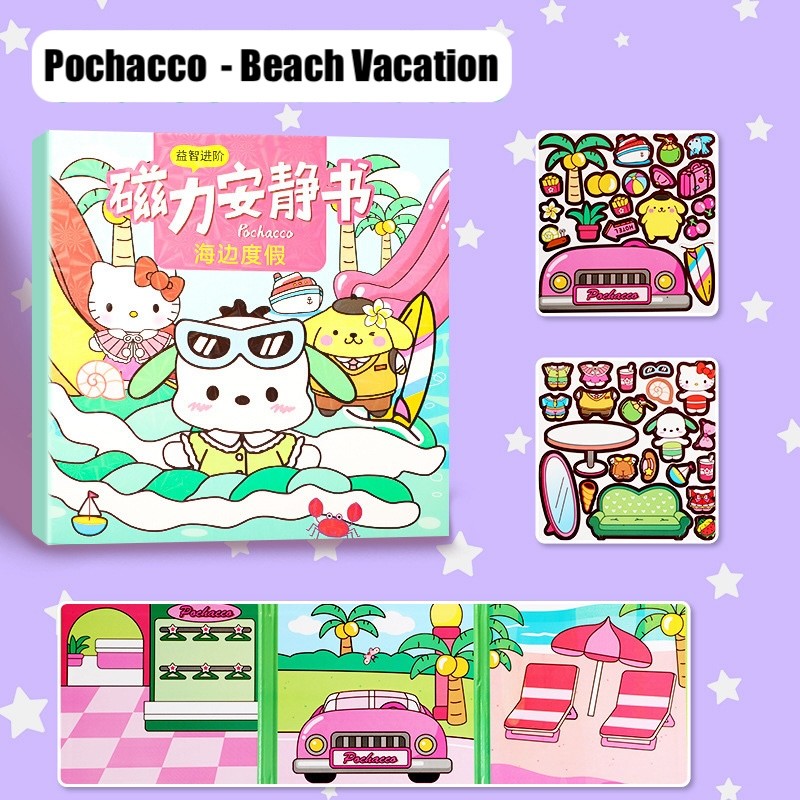 Quiet Book New Generation Magnet DIY Buku Mainan Stiker Sanrio Theme Repeat Use Hello Kitty Kuromi Melody Cinnamoroll Pochacco Pompompurin