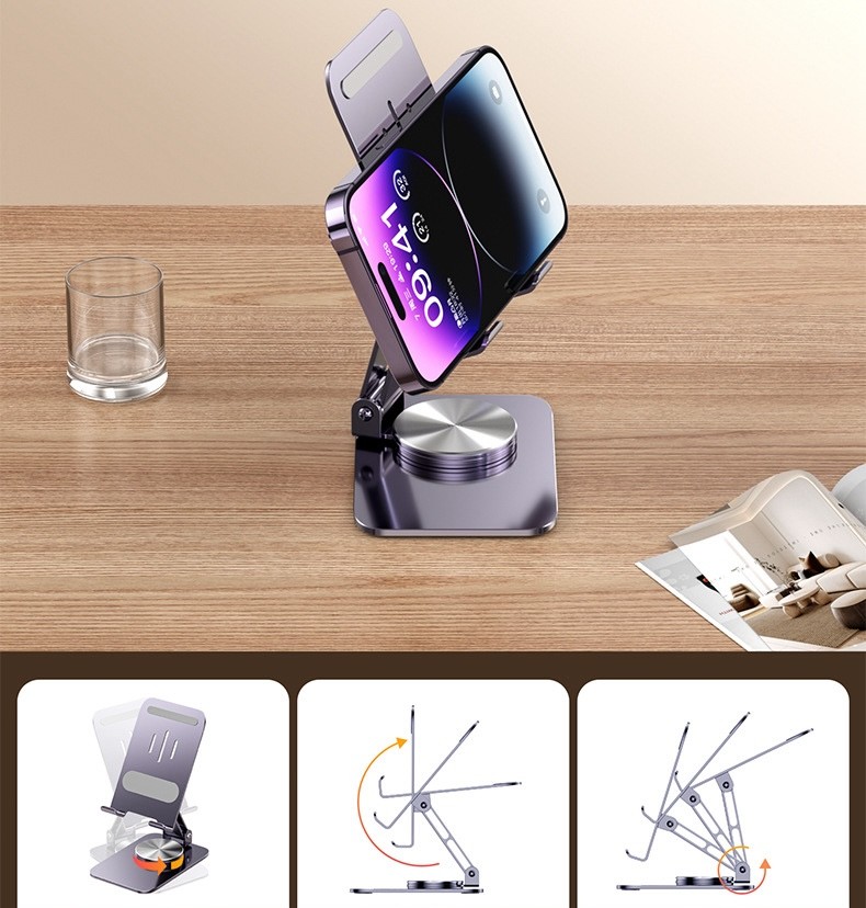 Full Metal Premium Carbon Steel Foldable Phone Holder Tablet Stand 720° Rotate