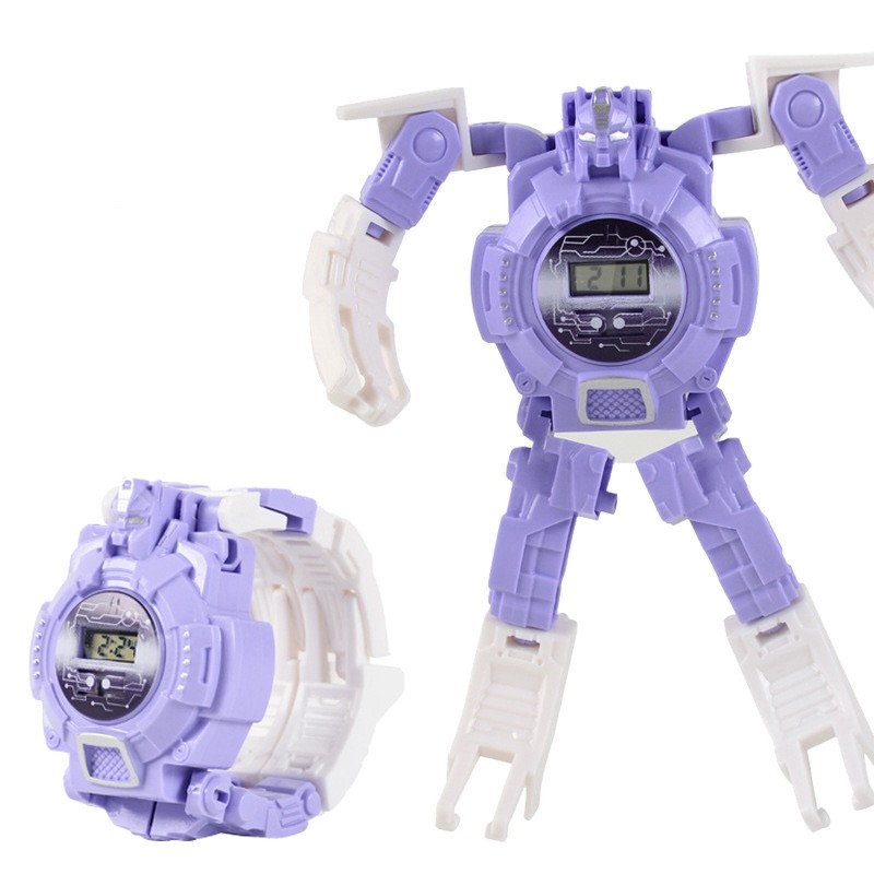 Jam Tangan Anak Robot Transformers Watch Digital Display Mainan Robot Rotate - Ungu
