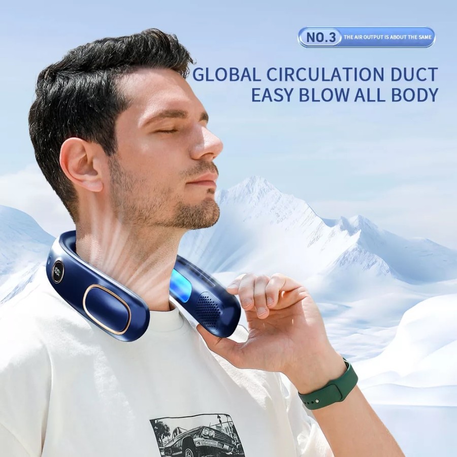 Upgrade Ice Cool Neckband Fan Kipas Angin Leher Portable Strong Wind Durable Battery