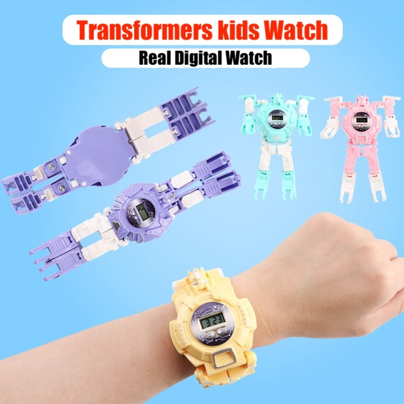 Jam Tangan Anak Robot Transformers Watch Digital Display Mainan Robot Rotate - Ungu