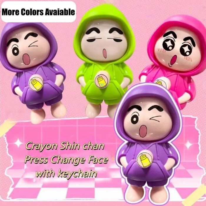Shinchan Boneka Ekspresi Lucu Mainan Fidget Labubu Berubah Wajah Kuromi Super Fun Capybara Keychain